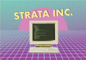 A graphic of a computer with the text "Strata Inc."